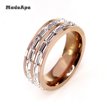MadApe модное розовое золото цвет Двухрядное женское кольцо с цирконом обручальное кольцо из нержавеющей стали 316L Fow женские и мужские обручальные кольца 2024 - купить недорого