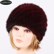 2021 Rusia las mujeres de invierno de gorro de piel de visón auténtica Real Piel de visón sombreros gorras caliente suave, de punto Forro de algodón gorro de piel auténtica de visón 2024 - compra barato