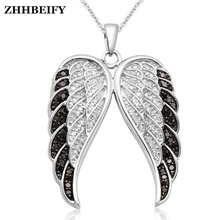 Romantic 5pcs Silver Black and White Rhinestone Angel Wings Pendant Necklace 2024 - buy cheap