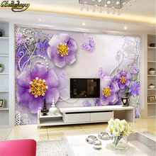 Beibehand-papel de parede foto personalizada, luxo, lindo, flor roxa, 3d, estéreo, plano de fundo, parede 2024 - compre barato