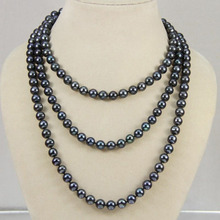 Бесплатная доставка Натуральное 7-8 ММ TAHITIAN черное жемчужное ожерелье АА длиной 50 дюймов 2024 - купить недорого