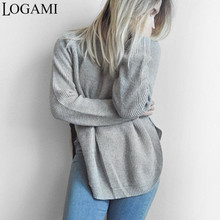 LOGAMI Autumn Winter Woman Sweater Knitting Pullovers Long Sleeve Split Pullover Women New Fashion Sweaters 2024 - buy cheap