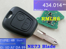 RMLKS Remote Key 2 Button 433Mhz Fit For Peugeot 206 207 Car Keyless Entry Fob ID46 PCF7961 Chip NE73 Blade 2024 - buy cheap