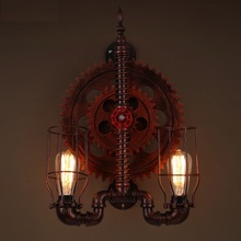 Nordic Loft Style Iron Water Pipe Lamp Edison Wall Sconce Industrial Wood Gear Vintage Wall Light Fixtures For Home Lighting 2024 - buy cheap