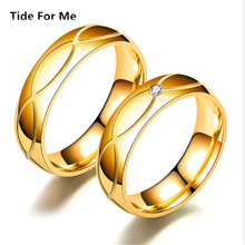 Новые горячие продажи золотого цвета Кристалл палец кольца для мужчин и женщин обручальные кольца из нержавеющей стали пара модные ювелирные аксессуары 2024 - купить недорого