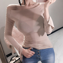 Slim Sexy Woman Tshirt  Slash Neck Top 2019 Long Sleeve Cotton T Shirt Women T-Shirt Korean Style Casual Woman Tee Shirt Femme 2024 - buy cheap