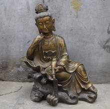 free shipping bi001376  Tibet Buddhism Copper Bronze Lotus Kwan-yin guanyin Bodhisattva Buddha statue 2024 - buy cheap