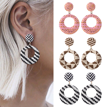 Fashion Handmade Rattan Wooden Drop Earrings For Women Bohemian Round Wood Dangle Earrings Women Statement Jewelry 2019 2024 - buy cheap