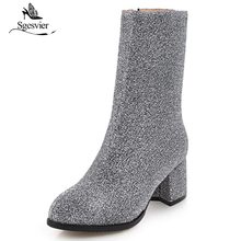 Sgesvier 2018 Hot Sale Sock Boots Women Shoes Zip Up High Heels Dropship Mid Calf Boots Female Shoes Woman Size 32-43 OX665 2024 - buy cheap