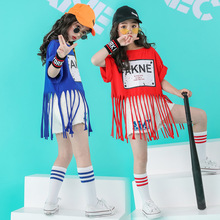 Red Blue Tassel T-shirt White Short Pants Kids Girl Hip Hop Dance Costume Cheerleading Jazz Clothes Children Show Stage Outfit 2024 - buy cheap