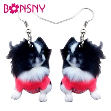 Bonsny Acrylic Sweet Japanese Chin Dog Earrings Drop Dangle Cute Animal Jewelry For Women Girls Pet Lovers Gift Charms Brincos 2024 - buy cheap