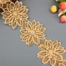 1 yard Gold 3D Flowers Pearl Embroidered African Lace Trim Ribbon Fabric Handmade DIY Sewing Craft For Costume Hat Decoration 2024 - buy cheap