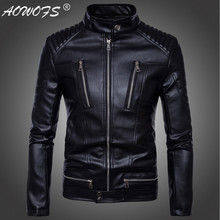 AOWOFS Newest British Motorcycle Leather Jacket Men Classic Design Multi-Zippers Biker Jackets Male Bomber Leather Jackets Coats 2024 - buy cheap