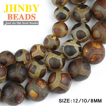 JHNBY-Cuentas de China tibetana Dzi mate, piedra Natural religiosa, 8/10/12MM, concha de tortuga redonda, cuentas sueltas para joyería DIY 2024 - compra barato