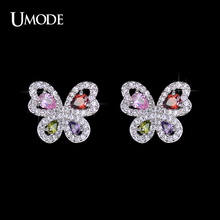 UMODE Brand Cute Design Multicolor CZ Vivid Butterfly with Micro CZ Paved Stud Earrings for Women UE0143 2024 - buy cheap