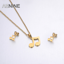 ZooMango Gold Color Stainless Steel Sets For Women Musical Notes Shape Necklace Earrings For Girls Lover's Engagement Jewelry 2024 - buy cheap