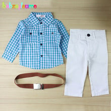 3Piece/0-7Years/Spring Autumn Children Clothing Sets Baby Boys Suit Plaid Shirt+White Pants With Belt Brand Kids Clothes BC1105 2024 - buy cheap