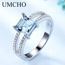 UMCHO-anillos de Topacio azul cielo para mujer, banda de boda de Plata de Ley 925, anillo delicado de aniversario, joyería fina de piedras preciosas de corte cuadrado 2024 - compra barato