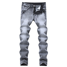 Pantalones vaqueros elásticos de color gris claro para hombre, jeans clásicos de corte entallado, recto, nostálgico, para uso en exteriores 2024 - compra barato