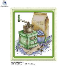 Joy sunday Coffee 2 Pattern DIY Handmade DMC 14ct and 11ct Cross stitch kit and Precise Printed Embroidery factory wholesale 2024 - buy cheap