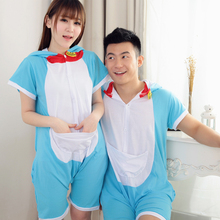 Cool Summer Couple Doraemon Onesies Sleepwear Tracksuit Pocket Lady Women Girls Short Sleeved 95% Cotton Pajama Pyjama Cartoon 2024 - купить недорого