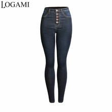 LOGAMI de cintura alta botón mujer Jeans vaqueros mujer Skinny Jeans lápiz damas Casual vaqueros delgados Femme 2024 - compra barato