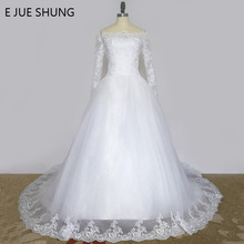 Винтажное свадебное платье E JUE SHUNG, недорогой бальный наряд с кружевной аппликацией и длинными рукавами на шнуровке, 2019 2024 - купить недорого