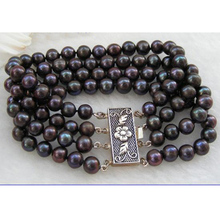 Joyería de perla redonda perfecta, calidad superior 4 filas 7-8mm pulsera de perlas de agua dulce Natural de Color negro, bonito regalo de cumpleaños para mujer 2024 - compra barato