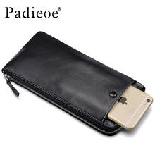 Padieoe Men's Genuine Leather Long Wallet Fashion Designer Phone Pouch Bag High Quality Male Zipper Bag Multiple Card Holder 2024 - купить недорого