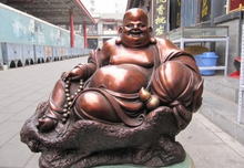 USPS to USA S2751 China Buddhism Red Bronze Yuan Bao Money Happy laughter Maitreya Buddha Statue 2024 - buy cheap