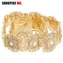 Sunspicems-cinturón marroquí de perlas elegantes para mujer, joyería para vestido de boda, cadena de cintura de caftán, Color dorado y plateado, bisutería árabe de cristal 2024 - compra barato