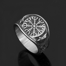 Men nordic Helm of awe viking Odin Wolf amulet Stainless steel ring 2024 - buy cheap