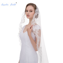 Sapphire Bridal Hot Sale Glamorous Long Cathedral Wedding Veil Single Layer Long Wedding Accessories Lace Edge Ivory In Stock 2024 - buy cheap