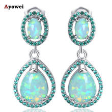 Ayowei Anniversary Water drop design green Fire Opal Silver stamped Drop Earrings for women JE1155A 2024 - buy cheap