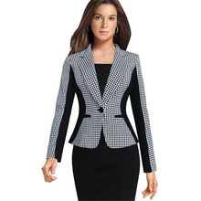 Blazer de empalme con estampado a cuadros para mujer, Chaqueta corta de manga larga, traje pequeño ajustado de talla grande, Tops informales, 2805 2024 - compra barato