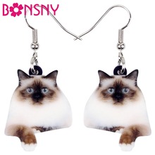 Bonsny Statement Acrylic Novelty Birman Cat Earrings Dangle Drop Big Long Cute Animal Jewelry For Women Girls Pet Lovers Brincos 2024 - buy cheap