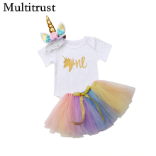 Citgeett Newborn Baby Girls Birthday One Unicorn Bodysuit Tutu Skirt Colourful Summer Cute Set Bow Clothes 2024 - buy cheap