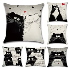 Funda de cojín de lino con dibujos animados de gato, funda de almohada decorativa para el hogar, 45x45cm, para sofá, Cojines45 2024 - compra barato