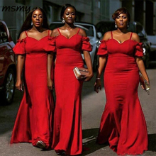 South African Red Mermaid Bridesmaids Dresses Summer Bohemian Spaghetti Straps Wedding Guest Party Custom Made Plus Size 2024 - buy cheap