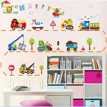 Transporte dos desenhos animados do carro de vinil adesivos de parede para quartos dos miúdos home decor sala de estar sofá adesivos de parede decoração de casa papel de parede 2024 - compre barato