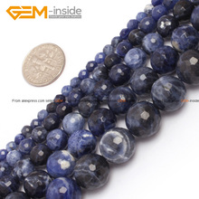 Gema-dentro de 4-12mm grânulos de pedra natural redonda facetada sodalite grânulos para fazer jóias 15 beads beads diy grânulos jóias presente 2024 - compre barato