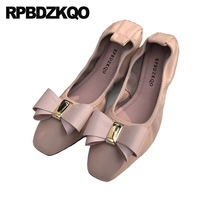 Women Slip On Wedding Ballet Shoes Bow Square Toe Pink Flats Ballerina Large Size Plus Nude Beautiful Drop Shipping Fashion 2024 - buy cheap
