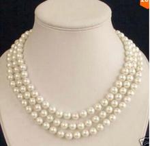 3 Rows Akoya Cultured 7-8 MM White Pearl Necklace Factory Wholesale price Women Giftword JewelRY 2024 - buy cheap