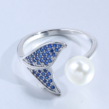 Fashion  Adjustable Fish Tail Mermaid Pearl Engagement Open Rings for Women Blue Cz Wedding Jewelry Rings 2024 - buy cheap