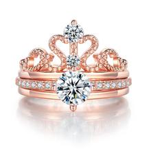 MxGxFam-Conjunto de anillo de corona de oro blanco/rosa para mujer, 2 en 1, joyería para mujer, bisutería AAA + zirconia cúbica, diseño Original 2024 - compra barato