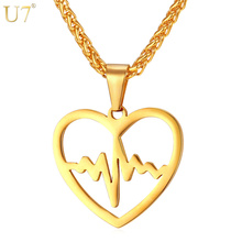 U7 Сердце Кулон С Цепочкой Ожерелье Для Женщин Ювелирные Изделия Позолоченный Ритм Для Любовника Подвеска  P830 2024 - купить недорого
