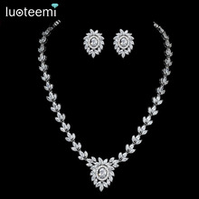 LUOTEEMI New Noble Jewelry White Gold-Color Clear CZ Leaf and Flower Pendant Necklace for Women Bridal Wedding Accessories Gift 2024 - buy cheap