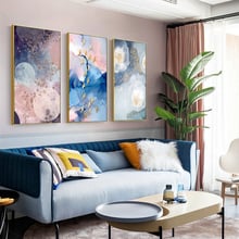 Pintura abstrata em tela, arte em tela pinky com cores marmorizadas, impressão para sala de estar, quarto, nova imagem para decoração de parede 2024 - compre barato