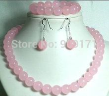 Set china pink Fine Stone 10mm beads Necklace+Bracelet Earrings 2024 - buy cheap