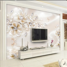 Custom 3d wallpaper luxury silk flower jewelry butterfly TV background wall papers home decor papel de parede mural 8d wallpaper 2024 - buy cheap